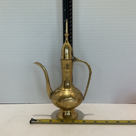 Brass Aftaba Arabian Pitcher Engraved Collectible Lidded Teapot VTG 1970s India - Picture 15 of 16